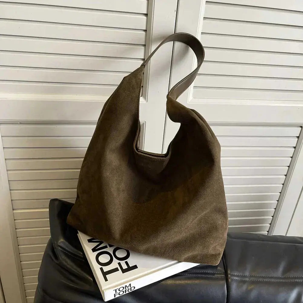 Women's Suede Look Slouchy Tote Bag in Green by Juana Fashion