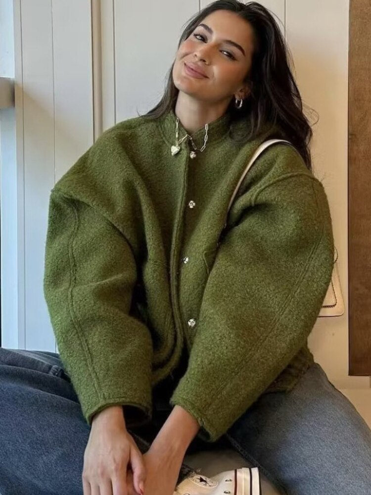 Women's Wool Oversized Button Detail Coat — View 6