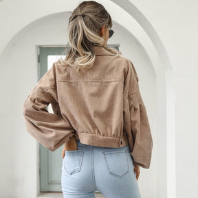 Women's Corduroy Lantern Sleeve Short Jacket — View 2