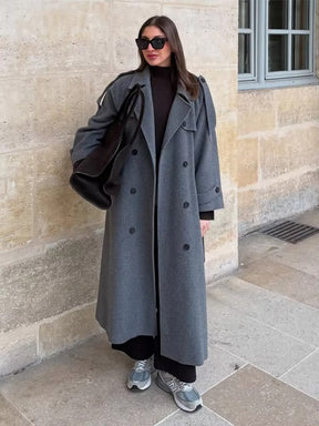 Women's Long Wool Winter Trench Coat | Sabine in Burgundy - Juana Fashion