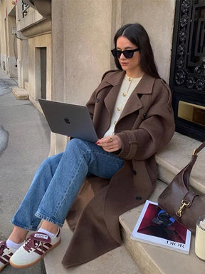 Women's Long Wool Winter Trench Coat | Sabine in Burgundy - Juana Fashion