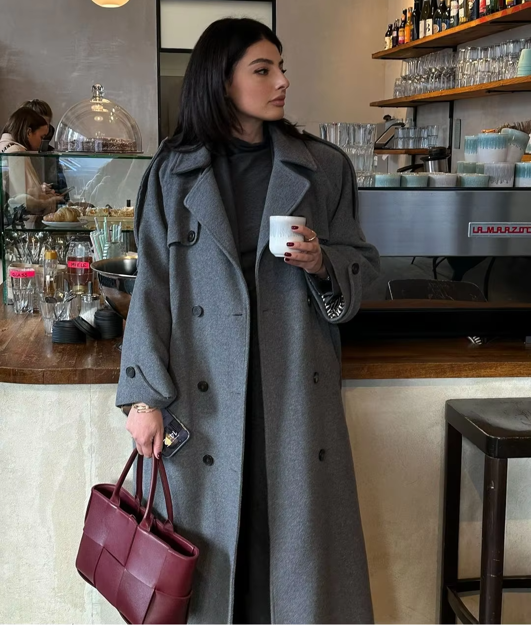 Women's Long Wool Winter Trench Coat | Sabine in Black - Juana Fashion