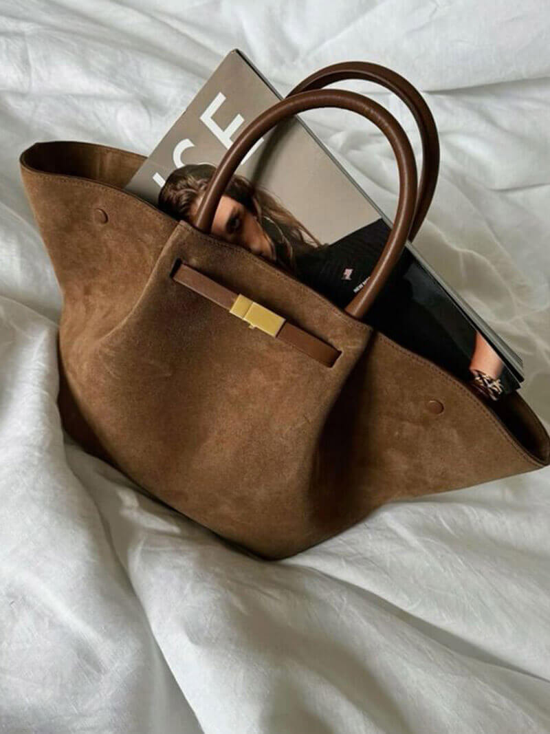 Women's Suede Look Top Handle Tote Bag by Juana Fashion