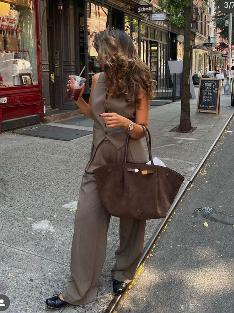 Women's Suede Look Top Handle Tote Bag by Juana Fashion