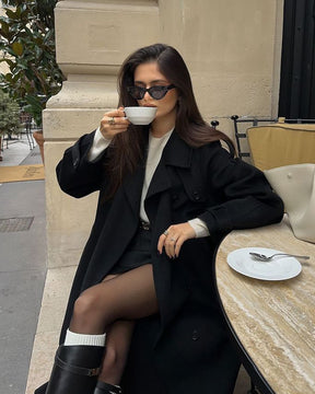 Women's Long Wool Winter Trench Coat | Sabine in Burgundy - Juana Fashion