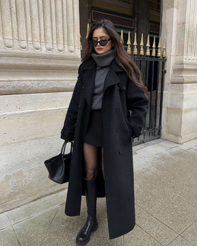 Women's Long Wool Winter Trench Coat | Sabine in Brown - Juana Fashion