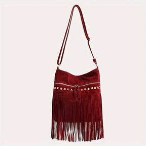 Women's Boho Fringe Crossbody Bag in Burgundy by Juana Fashion