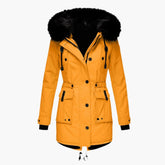 Women's Long Hooded Winter Jacket | Andrea in Gold - Juana Fashion