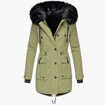 Women's Long Hooded Winter Jacket | Andrea in Gold - Juana Fashion