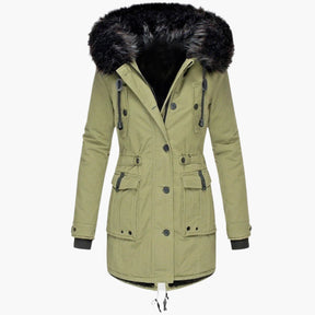 Women's Long Hooded Winter Jacket | Andrea in Gold - Juana Fashion