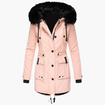Women's Long Hooded Winter Jacket | Andrea in Gold - Juana Fashion