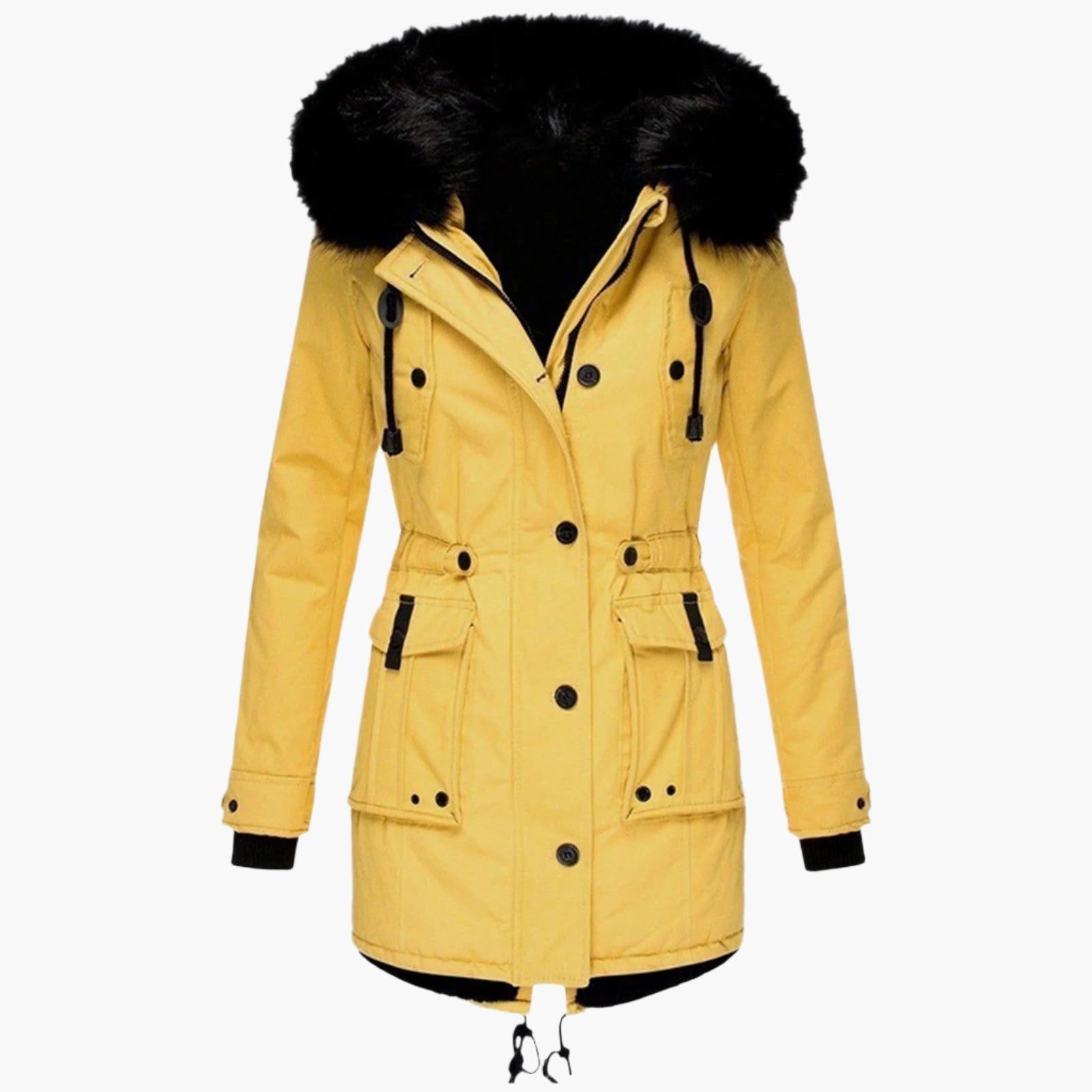 Women's Long Hooded Winter Jacket | Andrea in Gold - Juana Fashion