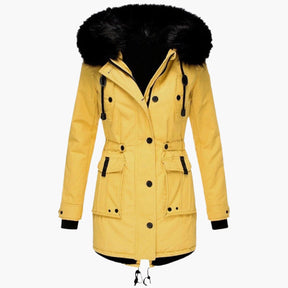 Women's Long Hooded Winter Jacket | Andrea in Gold - Juana Fashion