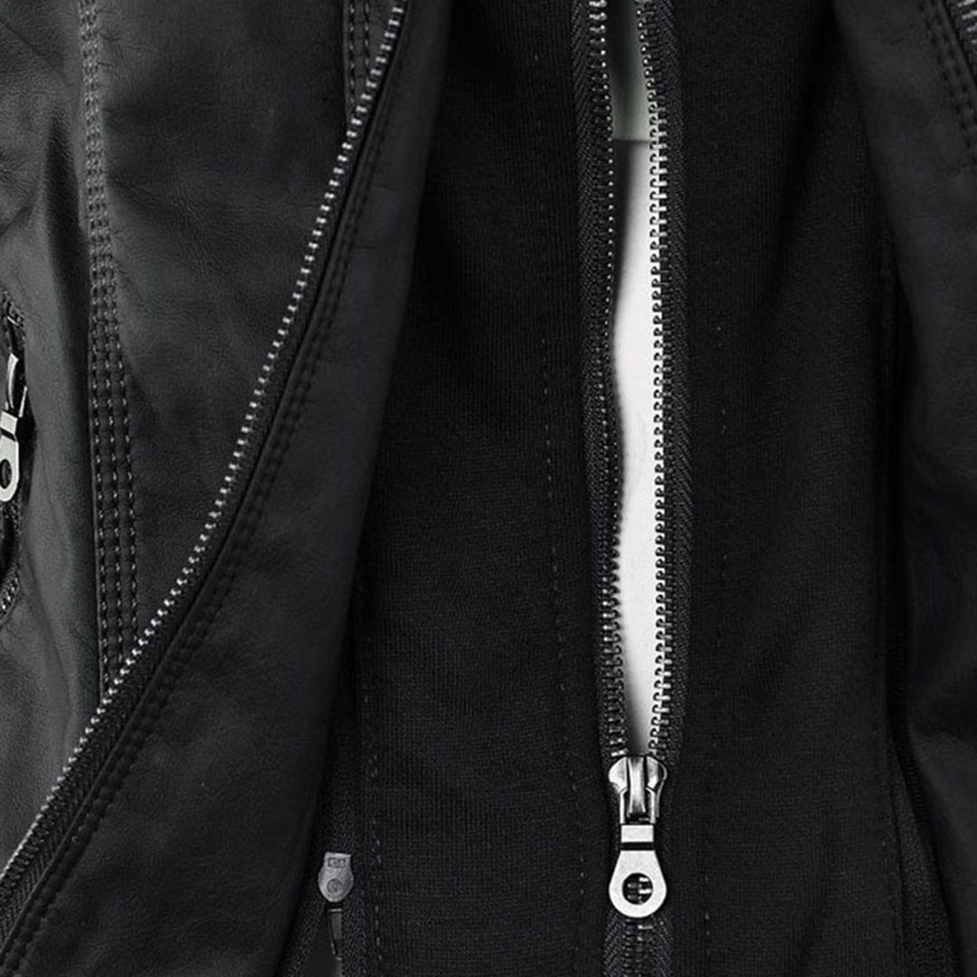 Women's Ribbed Hooded Faux Leather Jacket — View 12