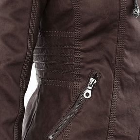 Women's Ribbed Hooded Faux Leather Jacket — View 15