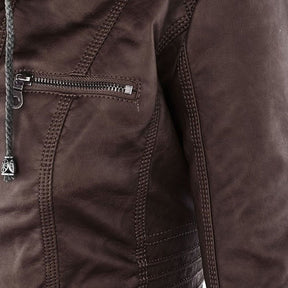 Women's Ribbed Hooded Faux Leather Jacket — View 16