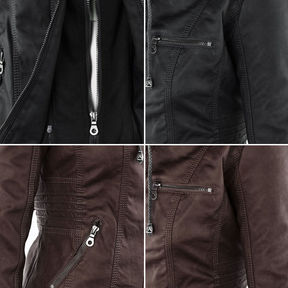 Women's Ribbed Hooded Faux Leather Jacket — View 17