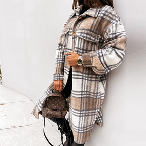 Women's Plaid Longline Coat — View 6