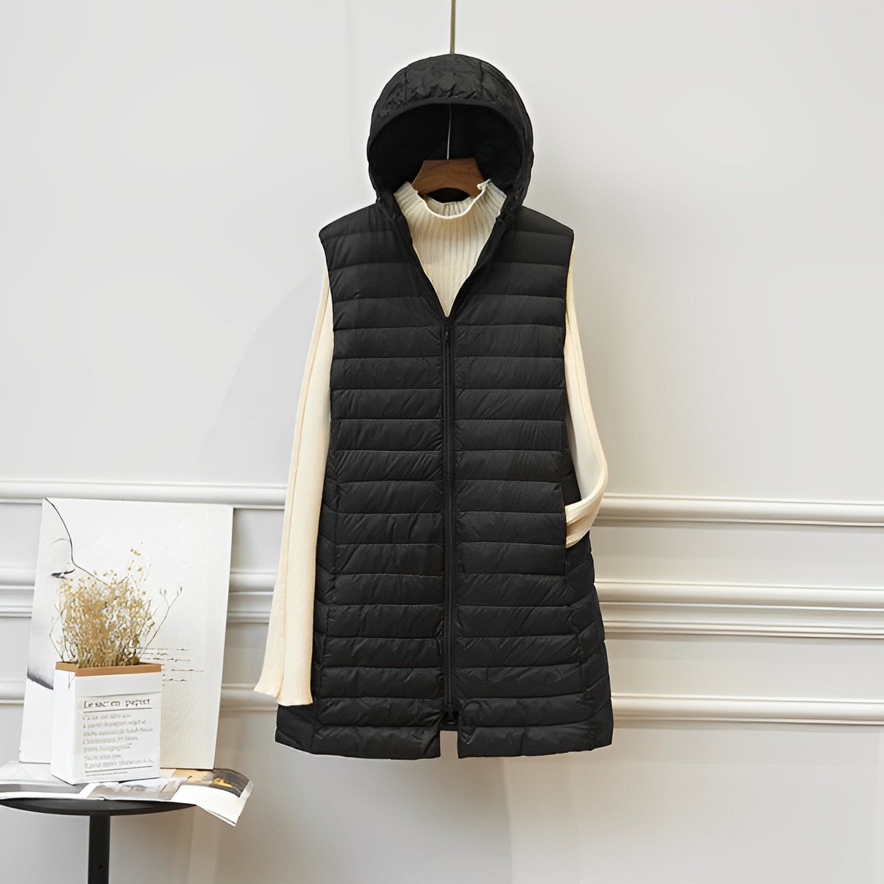 Women's Hooded Longline Sleeveless Coat — View 2