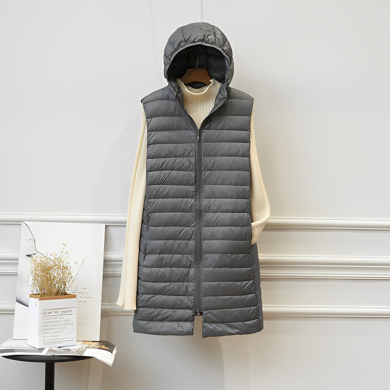 Women's Hooded Longline Sleeveless Coat — View 3