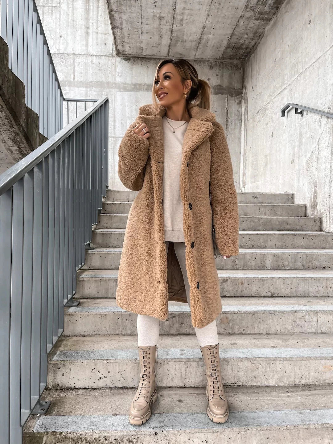 Women's Wool Button Detail Longline Coat — View 3