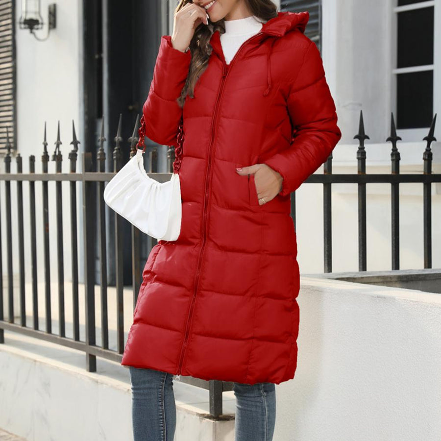 Women's Mid-Thigh Hooded Quilted Coat | Johanna in Beige - Juana Fashion