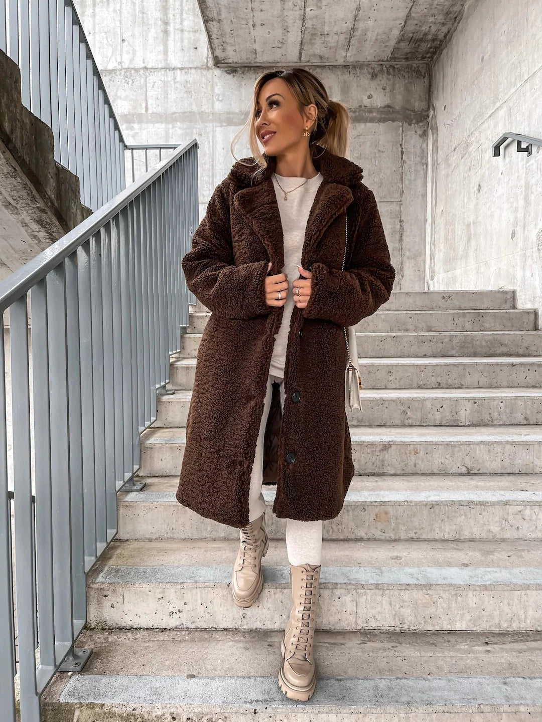 Women's Wool Button Detail Longline Coat — View 7