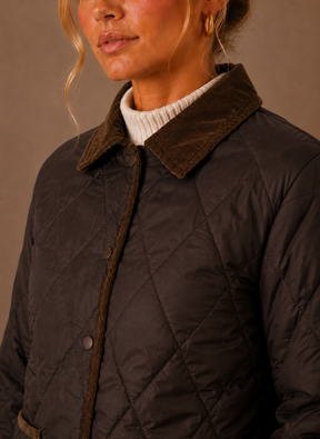 Women's Quilted Jacket with Corduroy Collar | Zofia in Brown - Juana Fashion