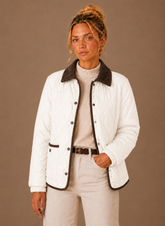 Women's Quilted Jacket with Corduroy Collar | Zofia in White - Juana Fashion