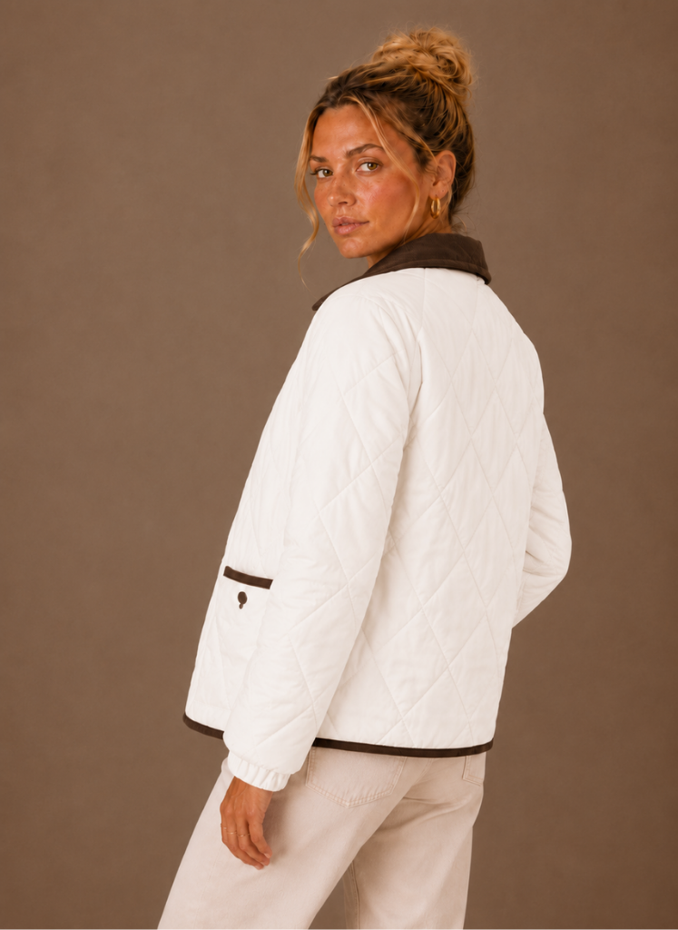 Women's Quilted Jacket with Corduroy Collar | Zofia in Brown - Juana Fashion