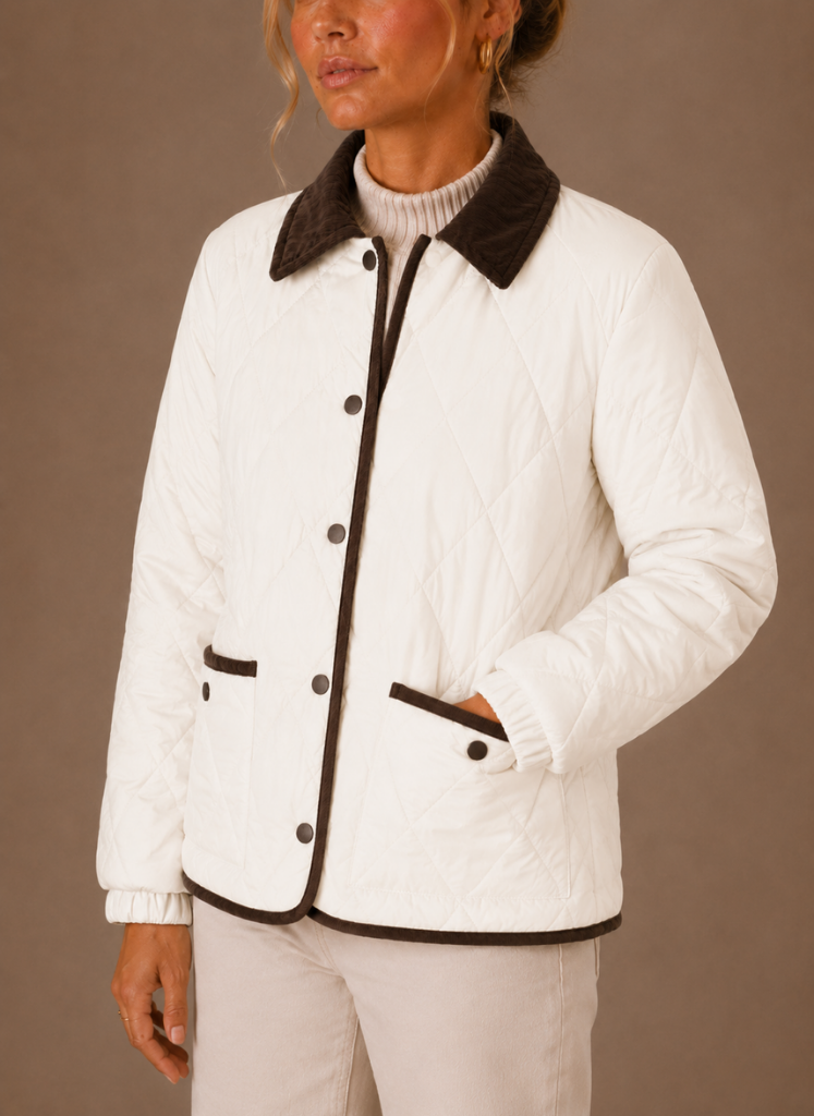Women's Quilted Jacket with Corduroy Collar | Zofia in Brown - Juana Fashion