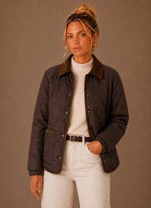 Women's Quilted Jacket with Corduroy Collar | Zofia in White - Juana Fashion