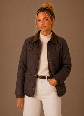 Women's Quilted Jacket with Corduroy Collar | Zofia in White - Juana Fashion