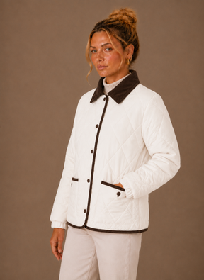 Women's Quilted Jacket with Corduroy Collar | Zofia in White - Juana Fashion
