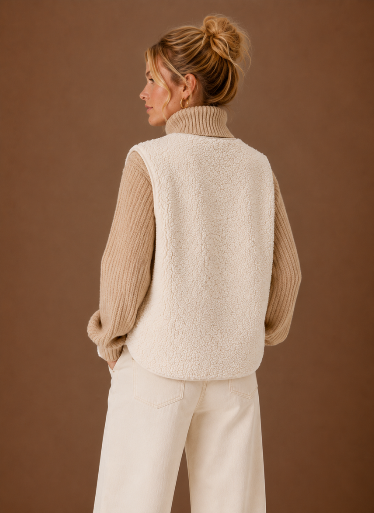 Women's Sherpa Fleece Vest | Teresa in White - Juana Fashion
