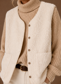 Women's Sherpa Fleece Vest | Teresa in Brown - Juana Fashion