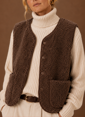Women's Sherpa Fleece Vest | Teresa in Brown - Juana Fashion