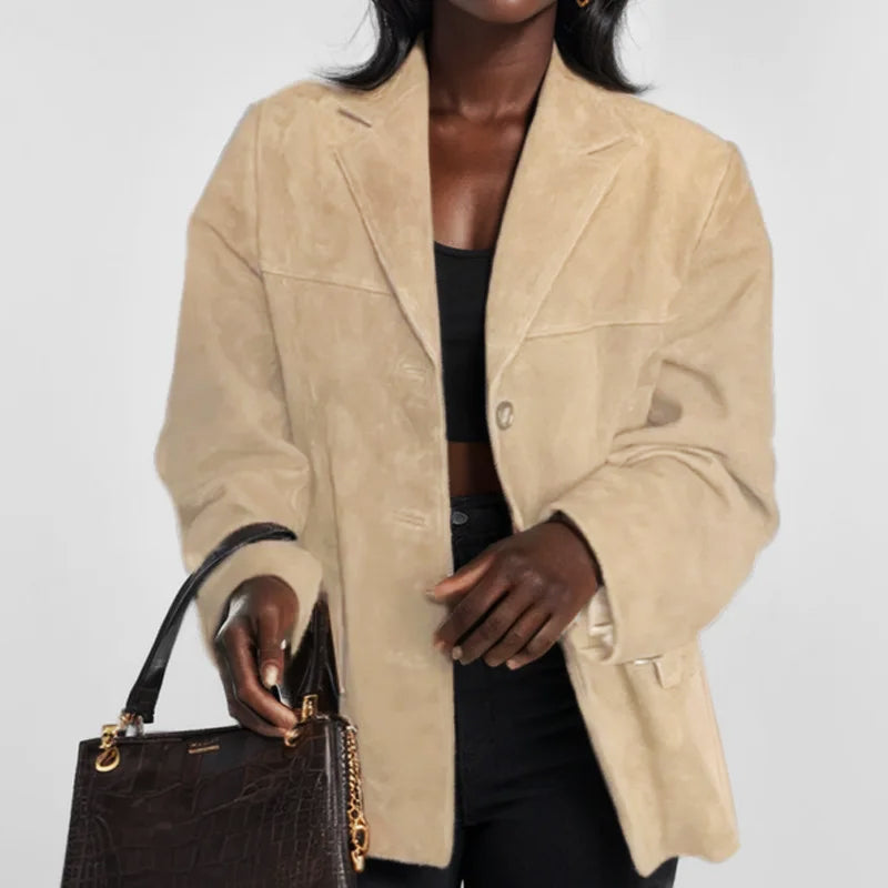 Women's Relaxed Leather-Look Jacket | Pauline in Brown - Juana Fashion