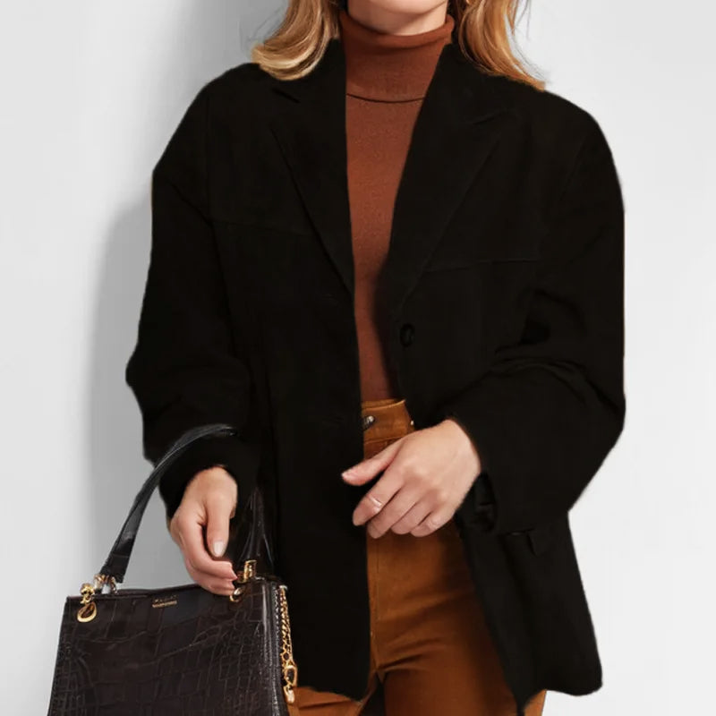Women's Relaxed Leather-Look Jacket | Pauline in Brown - Juana Fashion