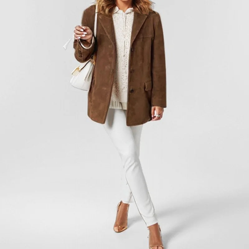 Women's Relaxed Leather-Look Jacket | Pauline in Brown - Juana Fashion