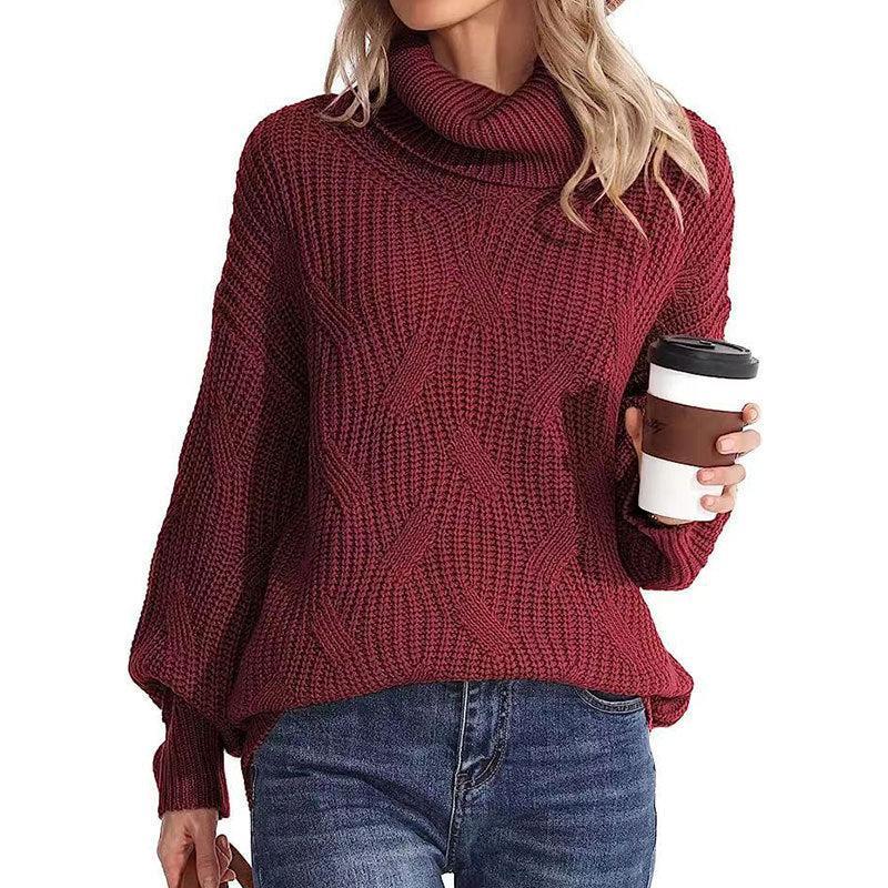 Women's Cable Knit Ribbed Turtleneck Sweater — View 2