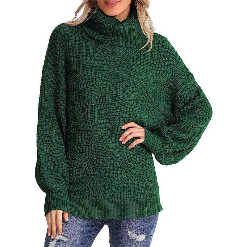 Women's Cable Knit Ribbed Turtleneck Sweater — View 6