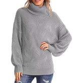 Women's Cable Knit Ribbed Turtleneck Sweater — View 1