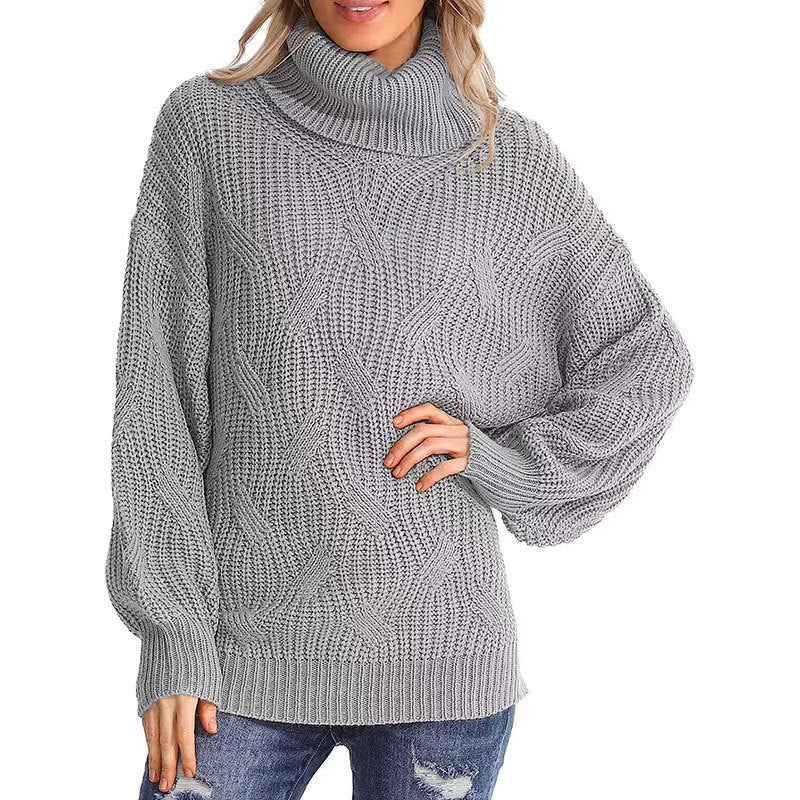 Women's Cable Knit Ribbed Turtleneck Sweater — View 1