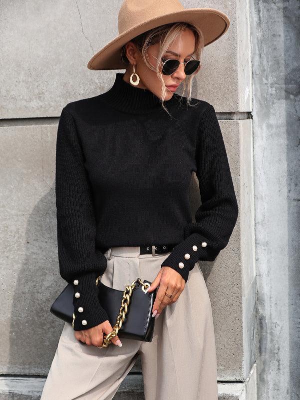 Women's Pearl Detail Turtleneck Sweater — View 2