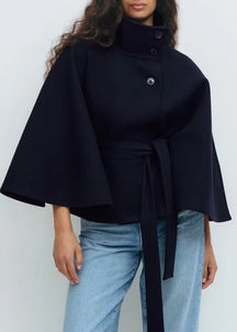 Women's Belted Cape Coat | Felicia in Black - Juana Fashion