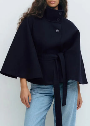 Women's Belted Cape Coat | Felicia in Black - Juana Fashion