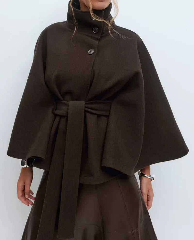 Women's Belted Cape Coat | Felicia in Black - Juana Fashion