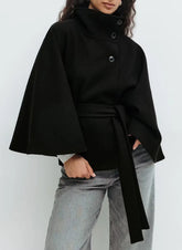 Women's Belted Cape Coat | Felicia in Black - Juana Fashion