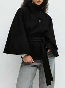 Women's Belted Cape Coat | Felicia in Black - Juana Fashion